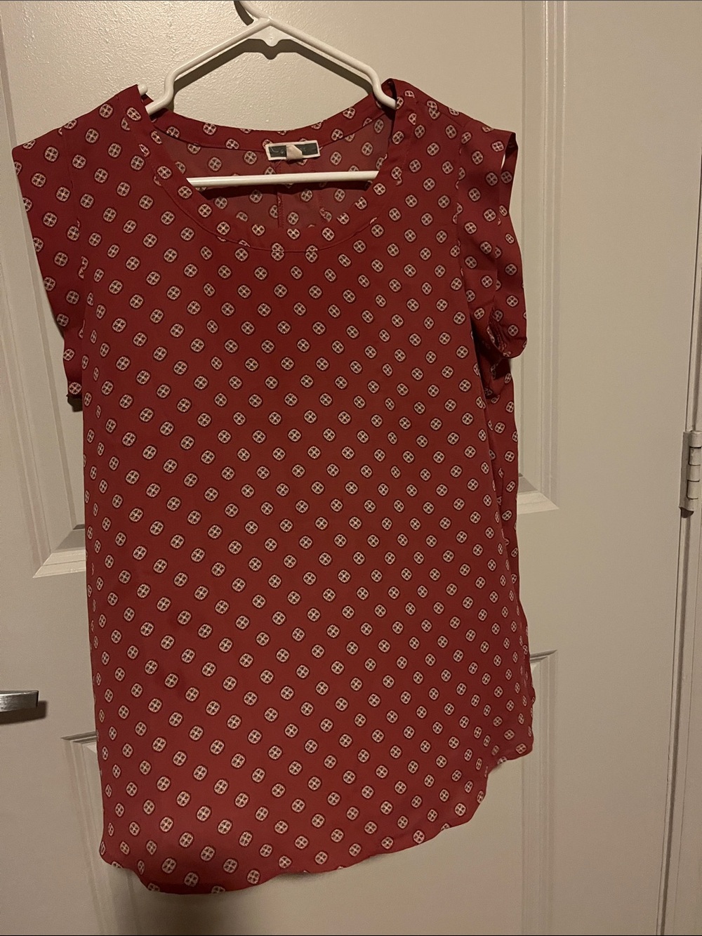 Pleione Red Printed Cap Sleeve Blouse